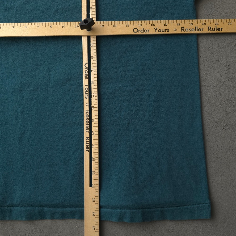 Vintage 90s Fruit of the Loom Teal T-shirt Medium Mock Neck Long Sleeve - Picture 8 of 10